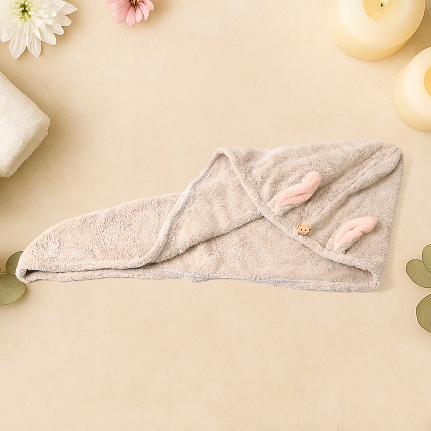Cute Animal Ear Hooded Hair Drying Towel Wrap (1 Pc)